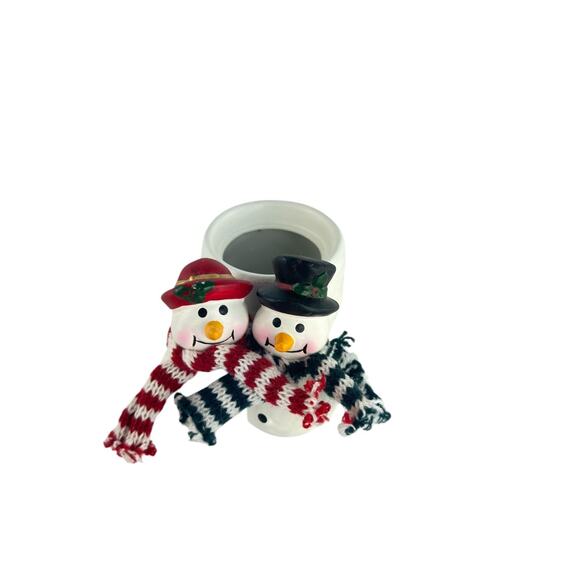 Vintage Ceramic Snowman Couple Planter with Scarves Christmas Vase Holiday Decor - Picture 14 of 15